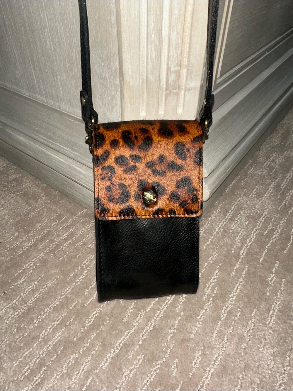 Patricia Nash Leopard Print and Black Crossbody Phone Bag - Women's